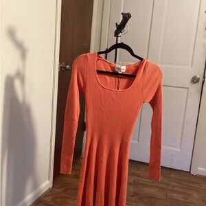 Orange Ribbed Knit Dress